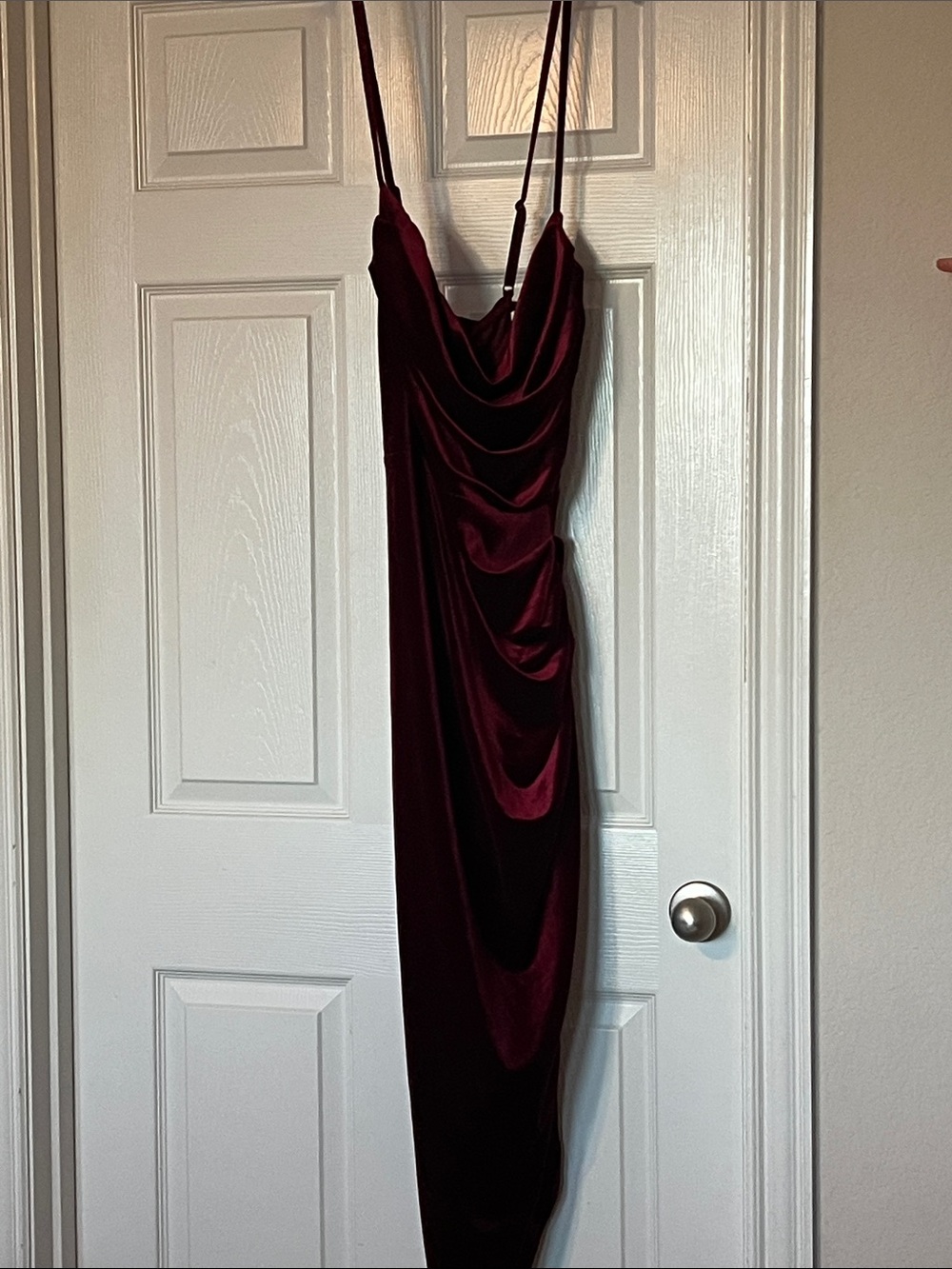 Women's Burgundy Velvet Cowl Slip Dress